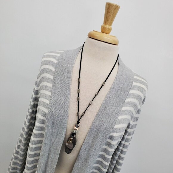 White House Black Market XL Gray White Striped Open Front Cardigan Rayon Sweater - Picture 6 of 16